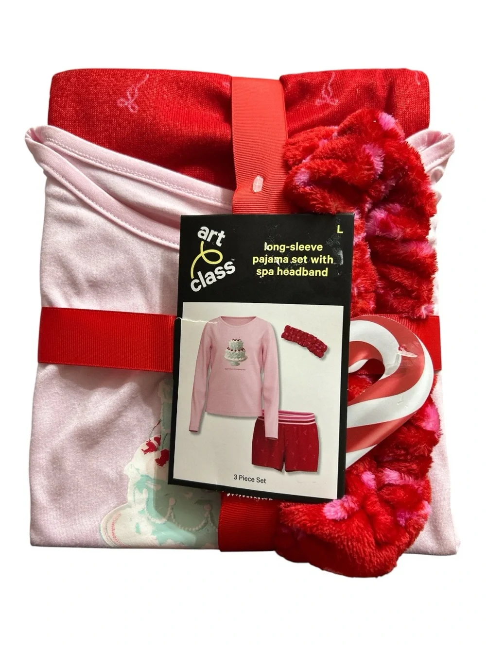Art Class Girls Pink Ice Cream Pajama Set Long Sleeve Red Shorts Soft Sleepwear